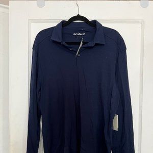 NWT Men's Artefact Navy Blue Slim Fit Pima Cotton Long Sleeve Polo Shirt L